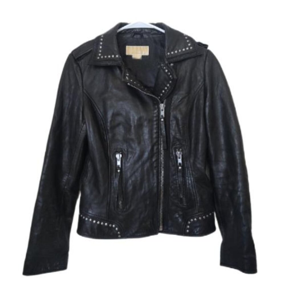 Michael Kors studded leather moto jacket S small EUC - Picture 2 of 8